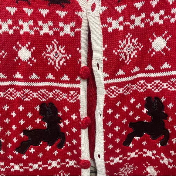 NEW Holiday Editions Red Black Knit Reindeer Christmas Cardigan - Picture 2 of 6
